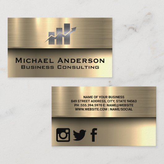 Staafdiagram Financiën | Goud Metaalachtig Visitekaartje (Voorkant / Achterkant)