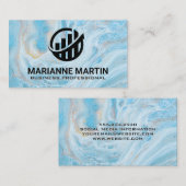 Staafdiagram Gebouw Logo | Blauw marmer Business C Visitekaartje (Voorkant / Achterkant)