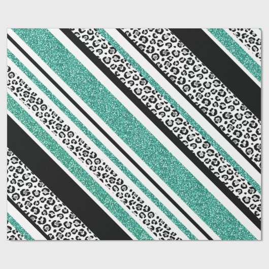 Staafjes met blauwe faux glitter leopard cadeaupapier (Vlak)