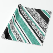 Staafjes met blauwe faux glitter leopard cadeaupapier (Uitgerold)