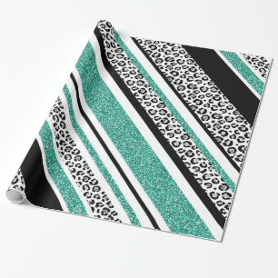 Staafjes met blauwe faux glitter leopard cadeaupapier