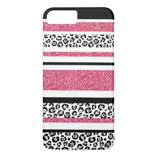 Staafjes met roze faux glitter leopard Case-Mate iPhone case (Achterkant)