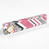 Staafjes met roze faux glitter leopard naambordje