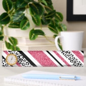 Staafjes met roze faux glitter leopard naambordje