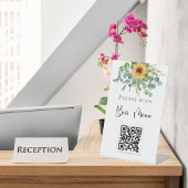 Staafmenu QR-code zonnebloemen eucalyptusgroen Reclamebord Met Voetstuk