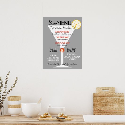 Staafmenu voor bewerkbaar kleurencocktailglas poster (Keuken)