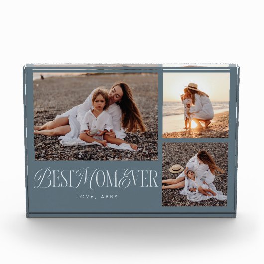 Staal Blauw Beste Moeder Ooit Collage Fotoblokken (Voorkant)