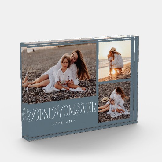 Staal Blauw Beste Moeder Ooit Collage Fotoblokken (Links)