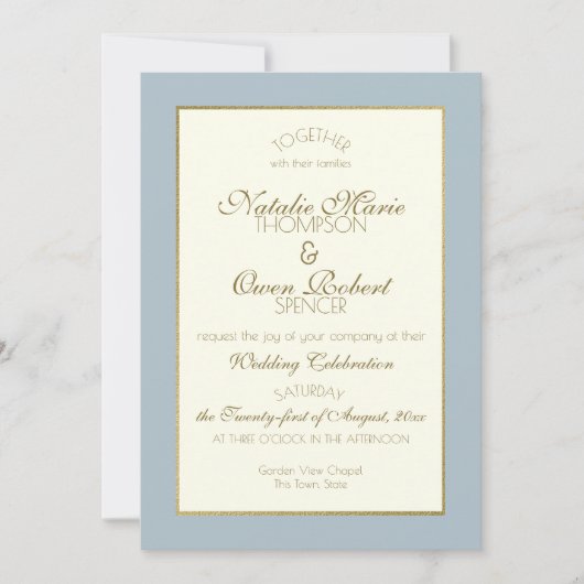 Staal Blauw en Goud bruiloft Kaart (Voorkant)