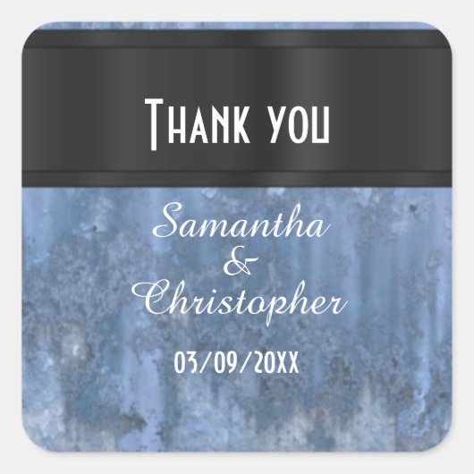Staal blauw metaal dank u vierkante sticker (Voorkant)