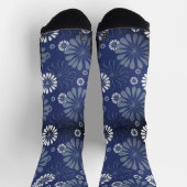Staal Blauw Moderne Bloemenprint Sokken (Top)