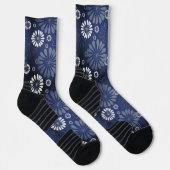 Staal Blauw Moderne Bloemenprint Sokken (Rechts)