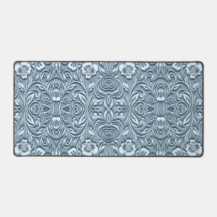 Staal Blauw Symmetrische Embossed Floral Design Bureaumat
