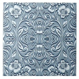 Staal Blauw Symmetrische Embossed Floral Design Tegeltje