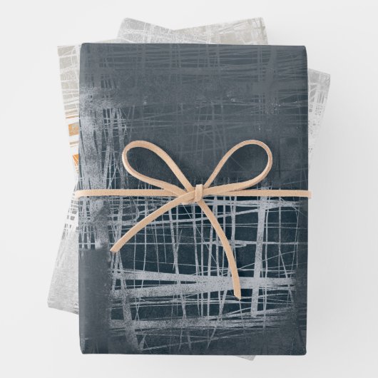 Staal blauw wit oranje grijs modern abstract inpakpapier vel (In situ)