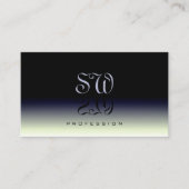 Staal Blauw Zwart Wit Gradiënt Schaduw Monogram Visitekaartje (Voorkant)