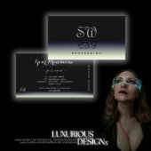 Staal Blauw Zwart Wit Gradiënt Schaduw Monogram Visitekaartje