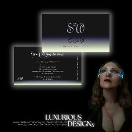 Staal Blauw Zwart Wit Gradiënt Schaduw Monogram Visitekaartje