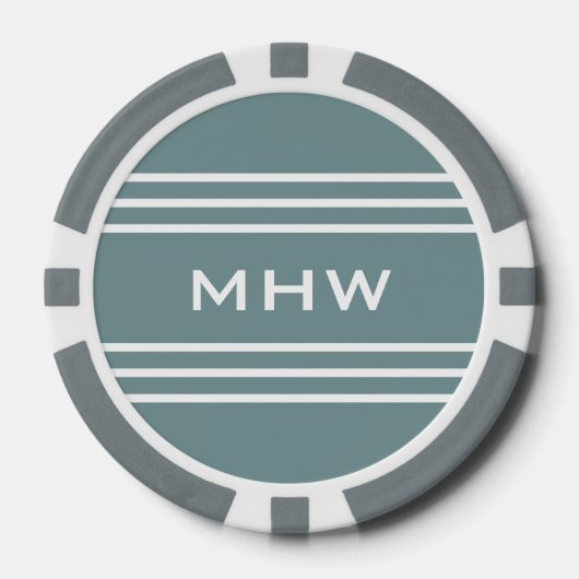 Staal Blauwe Strepen aangepaste monogram poker chi Pokerchips (Voorkant)