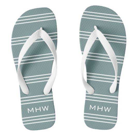 Staal Blauwe Strepen aangepaste monogram sandalen Teenslippers (Voetbed)