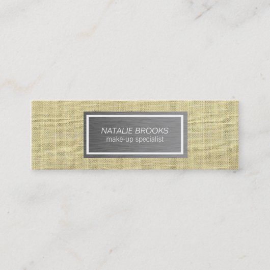 Staal Borstelmetaal en linnen gestikte look Mini Visitekaartje (Voorkant)