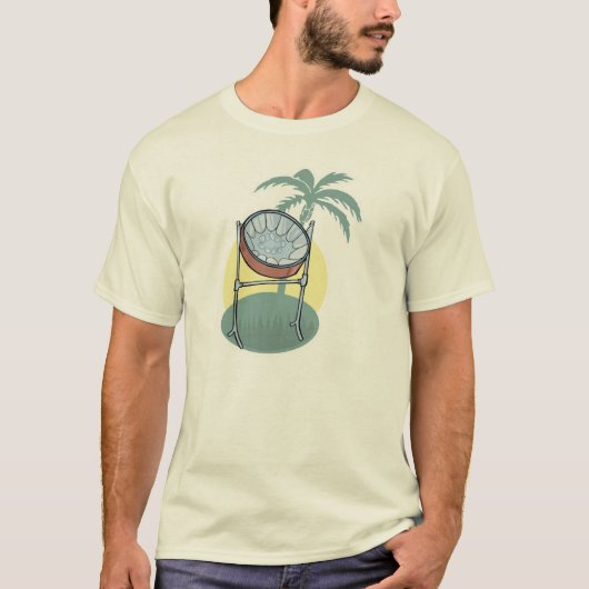 staal drum en palmboom ontwerp t-shirt (Voorkant)