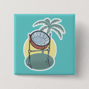 staal drum en palmboom ontwerp vierkante button 5,1 cm