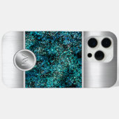 Staal en groen glitter monogram telefoonhoesje Case-Mate iPhone case (Achterkant (horizontaal))