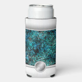 Staal en groen glitter monogram telefoonhoesje seltzer blikjeskoeler (Seltzer Achterkant)