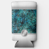 Staal en groen glitter monogram telefoonhoesje seltzer blikjeskoeler (Voorkant)