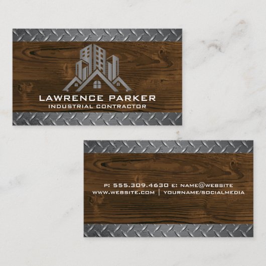 Staal en Hout | Bouw | Vastgoed Logo Visitekaartje (Voorkant / Achterkant)