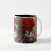 Staal en rozen 029 tweekleurige koffiemok (Voorkant rechts)