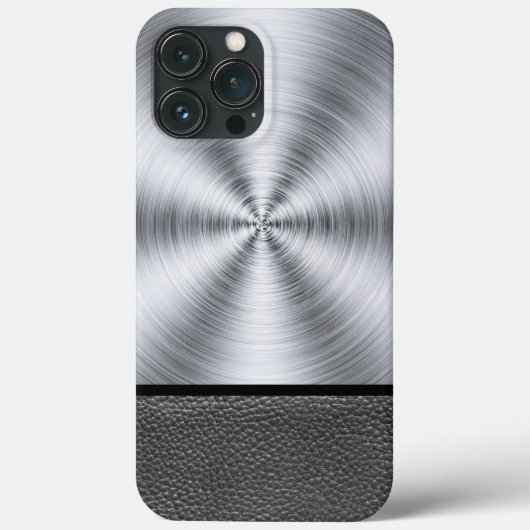 Staal en Zwarte Leerprint Case-Mate iPhone Case (Achterkant)