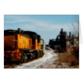 Staal fabriek in de sneeuw met trein (Voorkant Horizontaal)