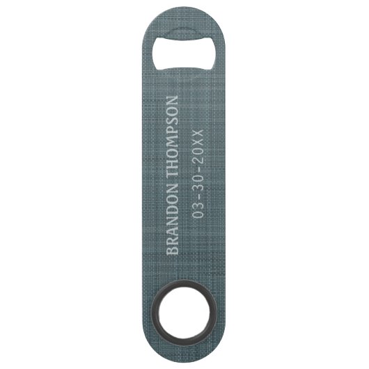 Staal Grijs Blauw Classy Chic Weave Patroon Speed Flessenopener (Voorkant)