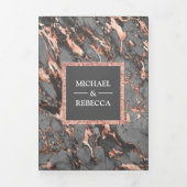 Staal Grijs Marmeren Roos Gouden Glitter Foto Brui Drieluik Uitnodiging (Cover)