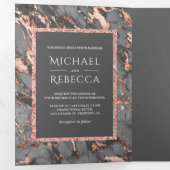 Staal Grijs Marmeren Roos Gouden Glitter Foto Brui Drieluik Uitnodiging (Binnenzijde eerst)