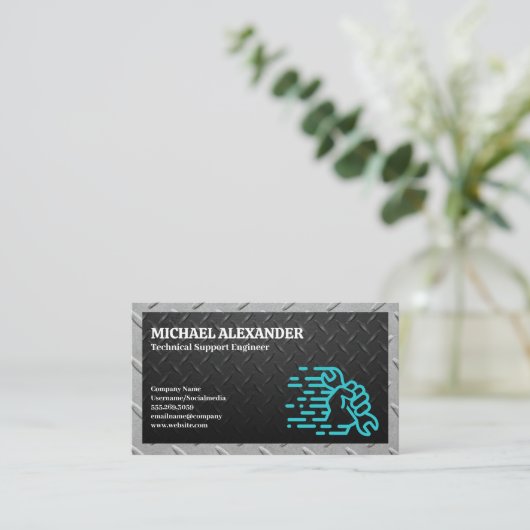 Staalachtergrond | Hand-moersleutel Visitekaartje (Staand voorkant)