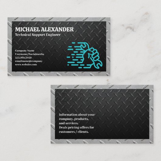 Staalachtergrond | Hand-moersleutel Visitekaartje (Voorkant / Achterkant)