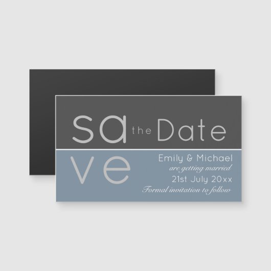 Staalblauw Save The Date Magnetische Trouwdag (Voorkant / Achterkant)