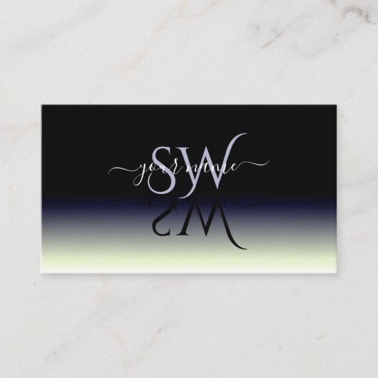 Staalblauw Zwart Wit Gradient Shadow Initialen Visitekaartje (Voorkant)