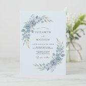 Staalblauwe Delicate Winterhuwelijk Kaart (Staand voorkant)