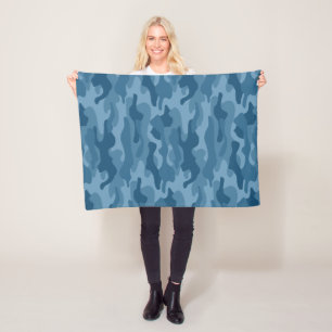 Staalblauwe Monokleur Camo Fleece Deken