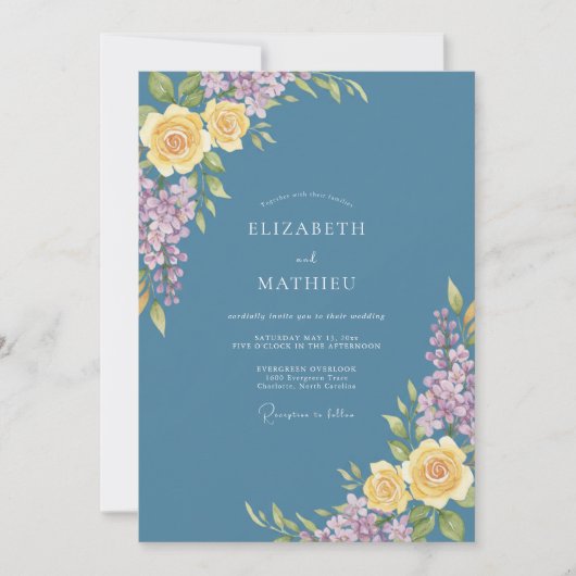 Staalblauwe Sering Eucalyptus Bruiloft Kaart (Voorkant)