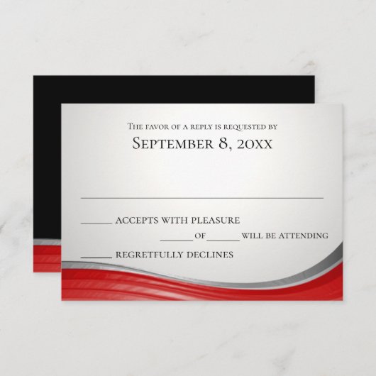 staalgolf rode reactie RSVP kaartje (Voorkant / Achterkant)