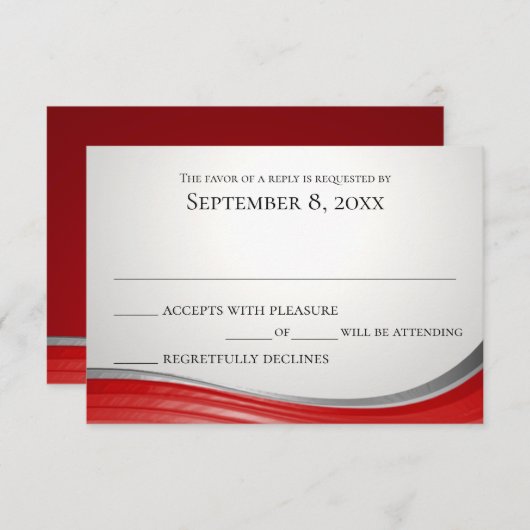 staalgolf rode reactie RSVP kaartje (Voorkant / Achterkant)