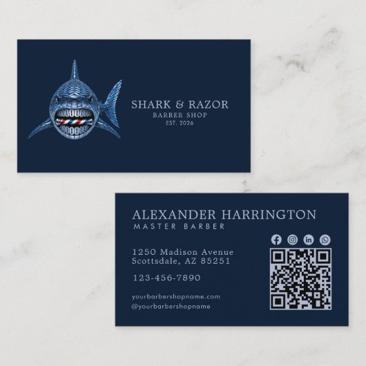 Staalhaai Professionele Kapper Winkel Qr Code Visitekaartje (Voorkant / Achterkant)