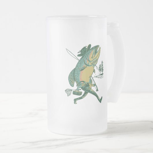 Staalkopforel in zijn broek matglas bierpul (Voorkant rechts)