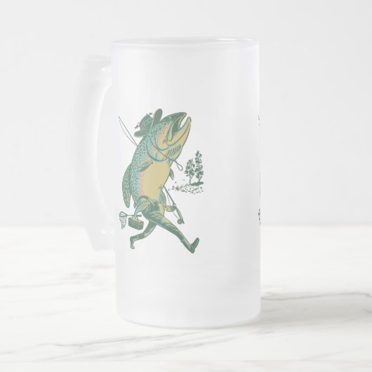 Staalkopforel in zijn broek matglas bierpul (Voorkant links)