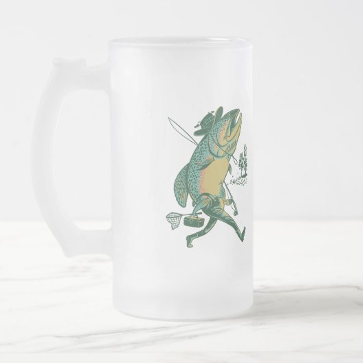 Staalkopforel in zijn broek matglas bierpul (Links)